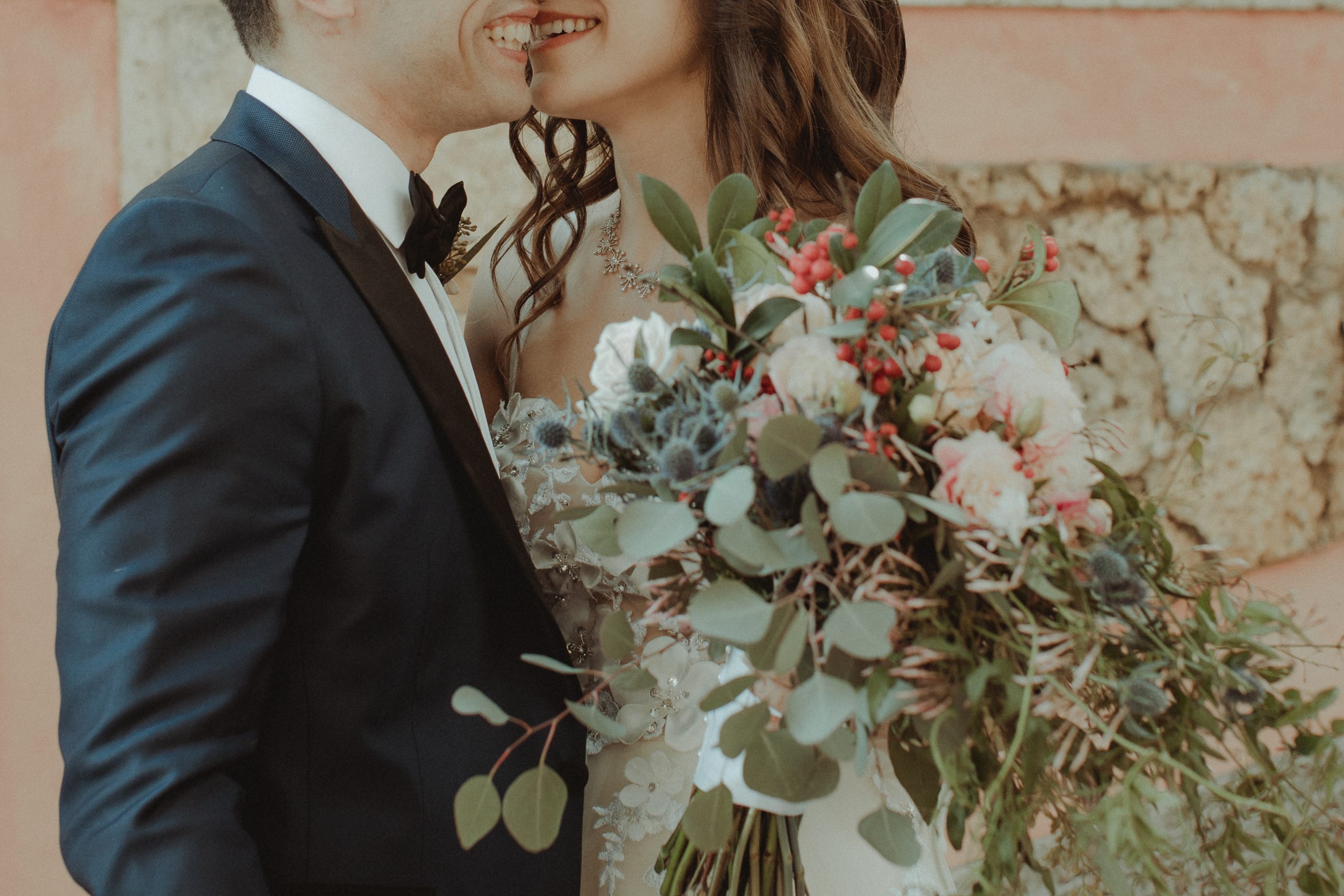 Close portrait of a couple smiling at Vizcaya Museum and Gardens Miami